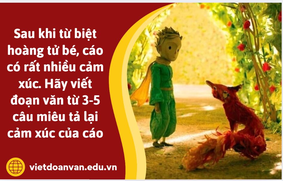 Sau khi từ biệt hoàng tử bé, cáo có rất nhiều cảm xúc. Hãy viết đoạn văn từ 3-5 câu miêu tả lại cảm xúc của cáo