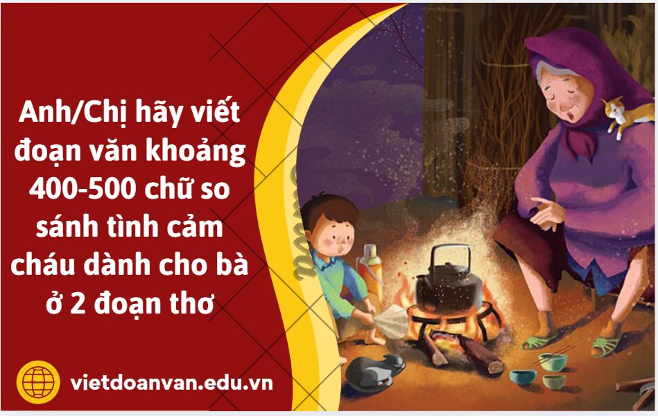 Anh/Chị hãy viết đoạn văn khoảng 400-500 chữ so sánh tình cảm cháu dành cho bà ở 2 đoạn thơ sau: “Cháu chiến đấu hôm nay Vì lòng yêu Tổ quốc Vì xóm làng thân thuộc Bà ơi, cũng vì bà Vì tiếng gà cục tác Ổ trứng hồng tuổi thơ.” (“Tiếng gà trưa”- Xuân Quỳnh) “Giờ cháu đã đi xa. Có ngọn khói trăm tàu, Có lửa trăm nhà, niềm vui trăm ngả, Nhưng vẫn chẳng lúc nào quên nhắc nhở: - Sớm mai này, bà nhóm bếp lên chưa?” (“Bếp lửa” – Bằng Việt)"