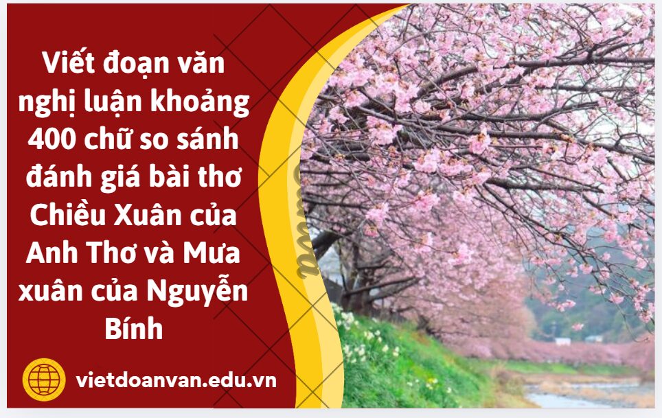 Viết đoạn văn nghị luận khoảng 400 chữ so sánh đánh giá bài thơ Chiều Xuân của Anh Thơ và Mưa xuân của Nguyễn Bính để làm rõ những tương đồng và khác biệt trong cảm hứng sáng tác của 2 tác giả về đề tài thiên nhiên mùa xuân